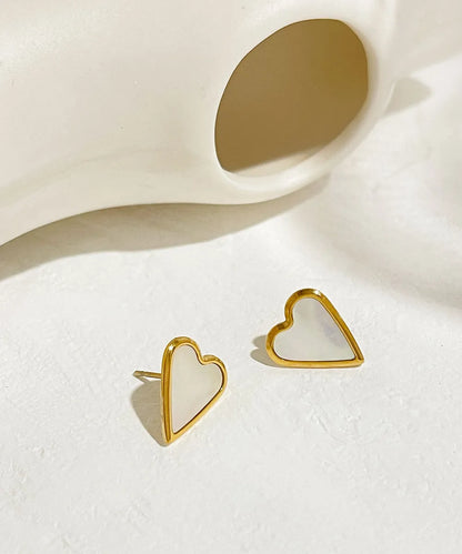 Wholesale Jewelry Fashion Heart Shape 304 Stainless Steel Shell 18K Gold Plated Plating Inlay Earrings Necklace