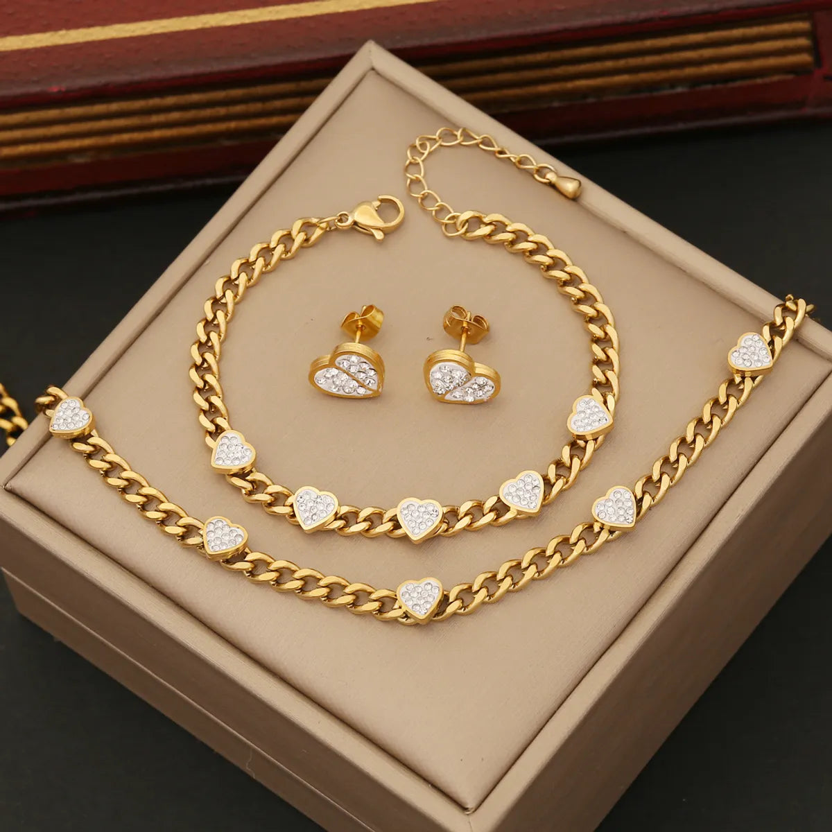 Wholesale Fashion Heart Shape Stainless Steel Plating Inlay Zircon Bracelets Earrings Necklace