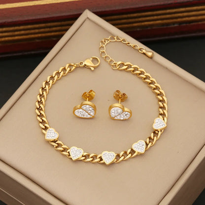 Wholesale Fashion Heart Shape Stainless Steel Plating Inlay Zircon Bracelets Earrings Necklace