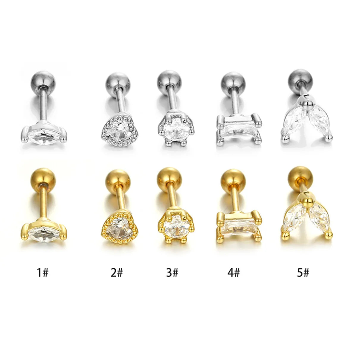 1 Piece Fashion Heart Shape Plating Inlay Stainless Steel Zircon Ear Studs