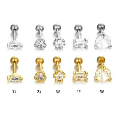 1 Piece Fashion Heart Shape Plating Inlay Stainless Steel Zircon Ear Studs