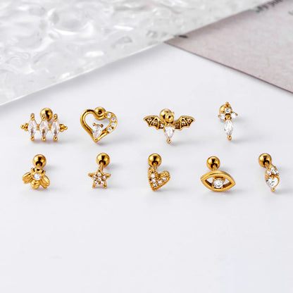 1 Piece Fashion Heart Shape Plating Inlay Stainless Steel Zircon Ear Studs