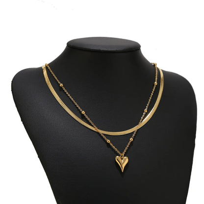 Fashion Heart Shape Stainless Steel Plating Layered Necklaces 1 Piece