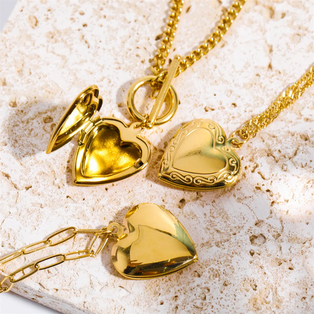 Fashion Heart Shape Stainless Steel Plating 18k Gold Plated Pendant Necklace