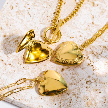 Fashion Heart Shape Stainless Steel Plating 18k Gold Plated Pendant Necklace