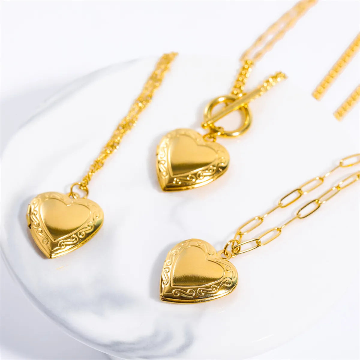 Fashion Heart Shape Stainless Steel Plating 18k Gold Plated Pendant Necklace