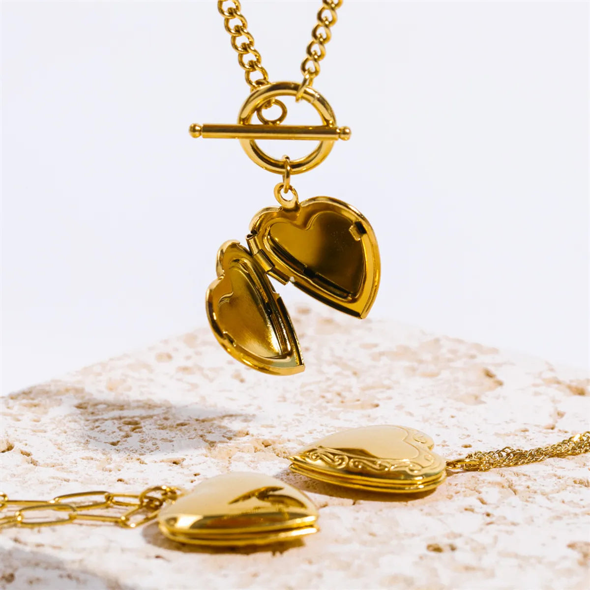 Fashion Heart Shape Stainless Steel Plating 18k Gold Plated Pendant Necklace