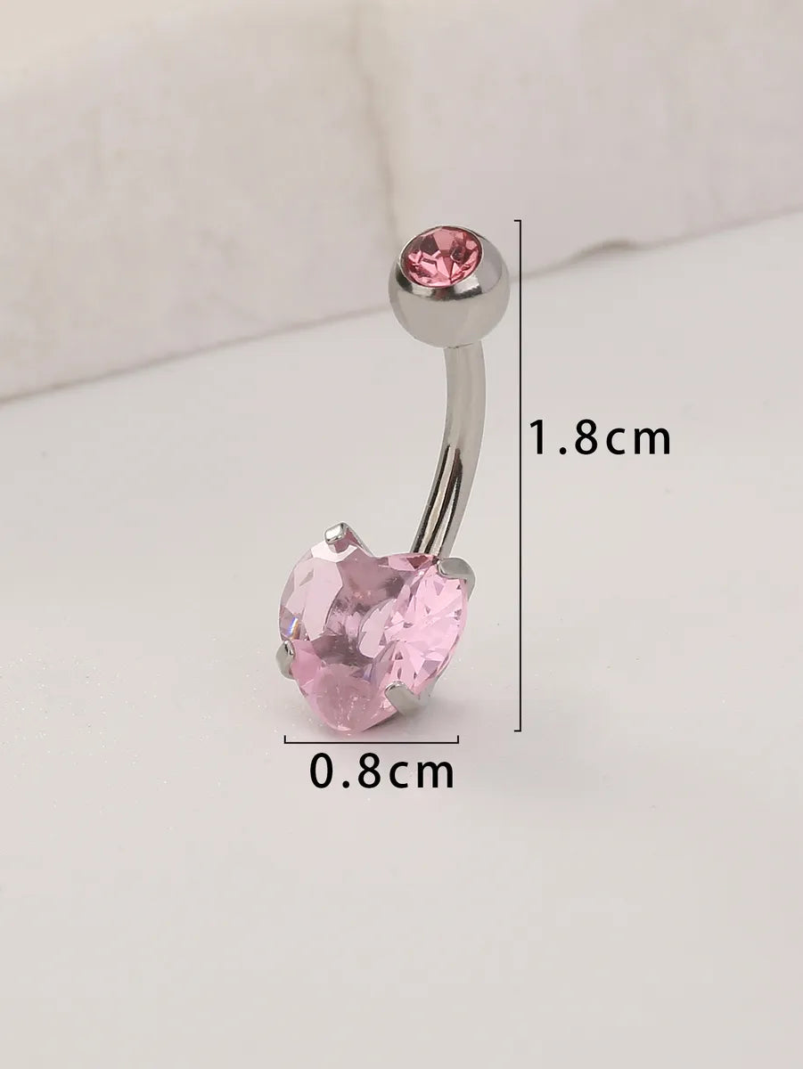 1 Piece Belly Rings Fashion Heart Shape 304 Stainless Steel Plating Zircon