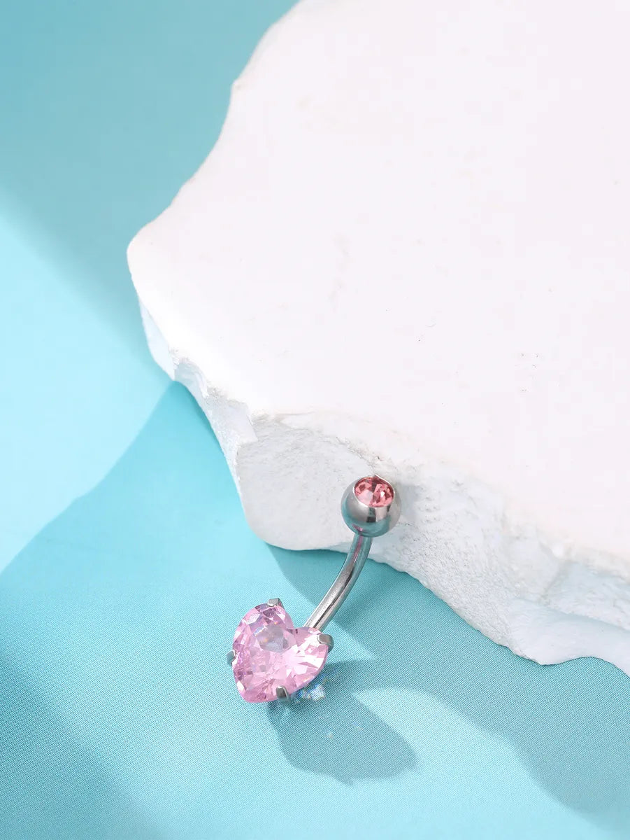 1 Piece Belly Rings Fashion Heart Shape 304 Stainless Steel Plating Zircon