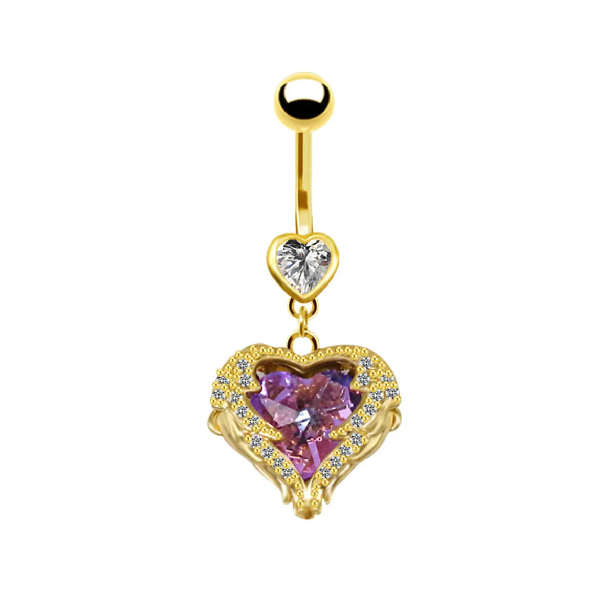 Fashion Heart Shape Stainless Steel Plating Zircon Belly Ring