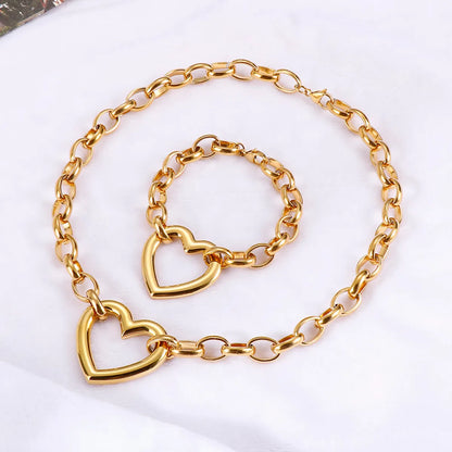 Fashion Heart Shape Stainless Steel Titanium Steel Plating Hollow Out Jewelry Set