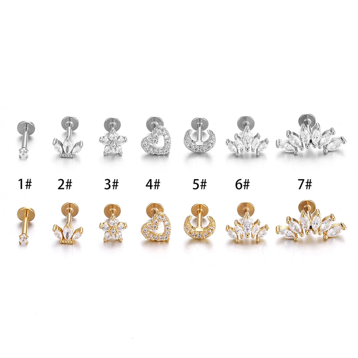 1 Piece Fashion Heart Shape Stainless Steel Zircon Lip Stud