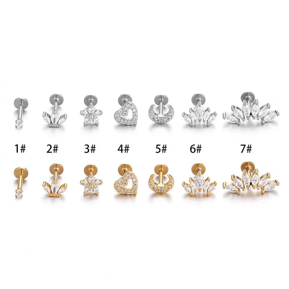 1 Piece Fashion Heart Shape Stainless Steel Zircon Lip Stud