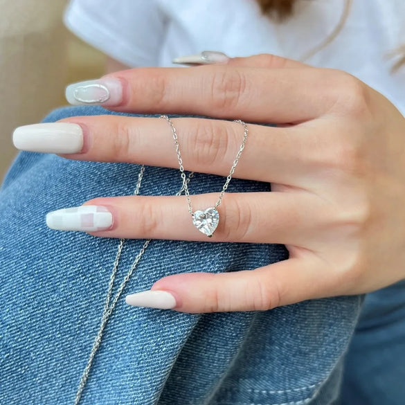 Fashion Heart Shape Sterling Silver Inlay Zircon Pendant Necklace 1 Piece