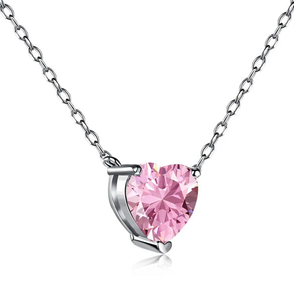 Fashion Heart Shape Sterling Silver Inlay Zircon Pendant Necklace 1 Piece