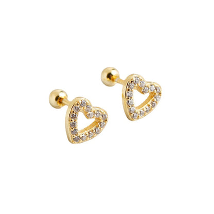 Fashion Heart Shape Sterling Silver Plating Zircon Ear Studs 1 Pair