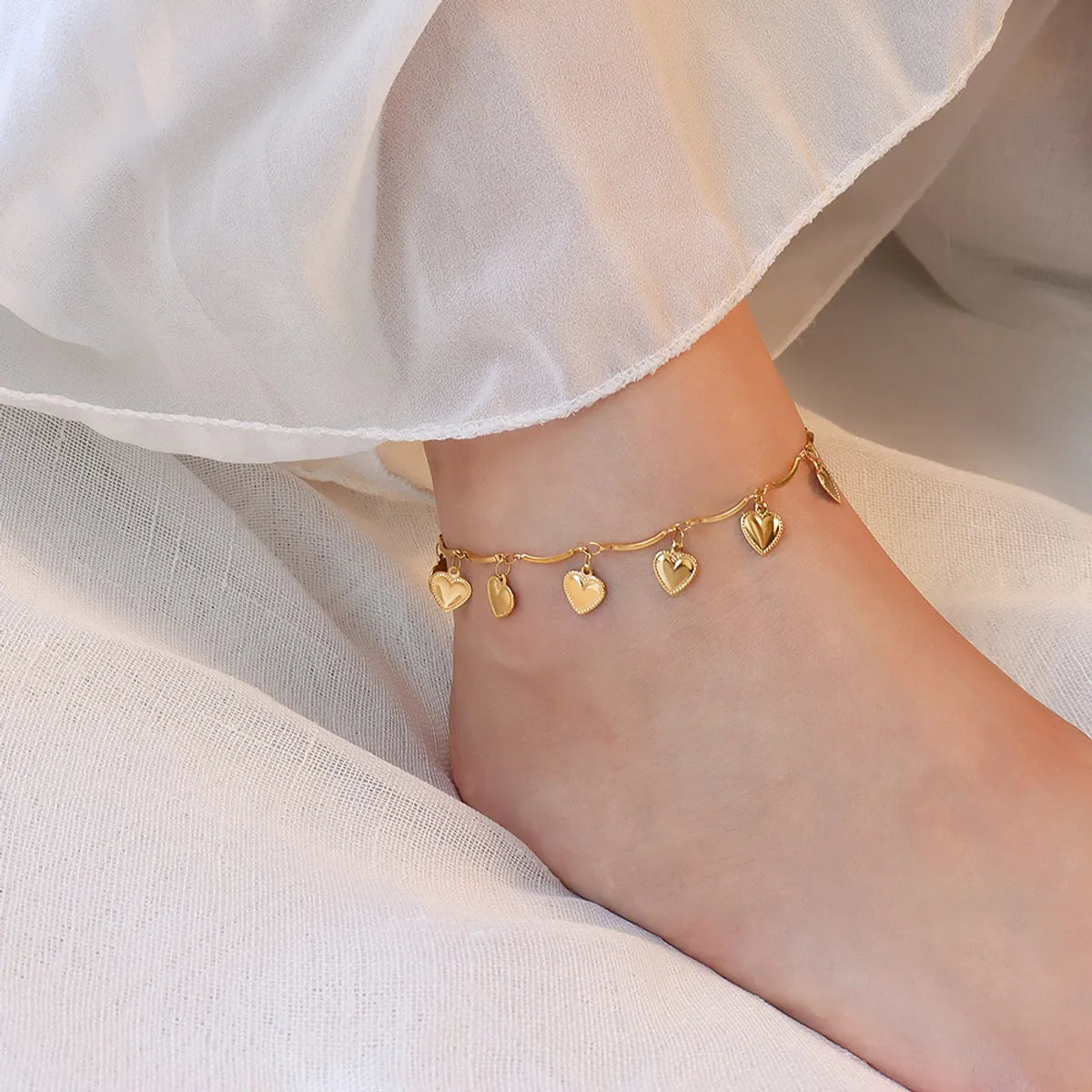 Fashion Heart-shape Titanium Steel Anklet Wholesale