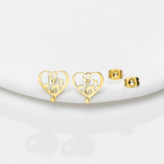 Fashion Heart Shape Plating 304 Stainless Steel No Inlaid 18K Gold Plated Ear Studs