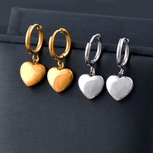 Fashion Heart Shape Titanium Steel Gold Plated Earrings Necklace