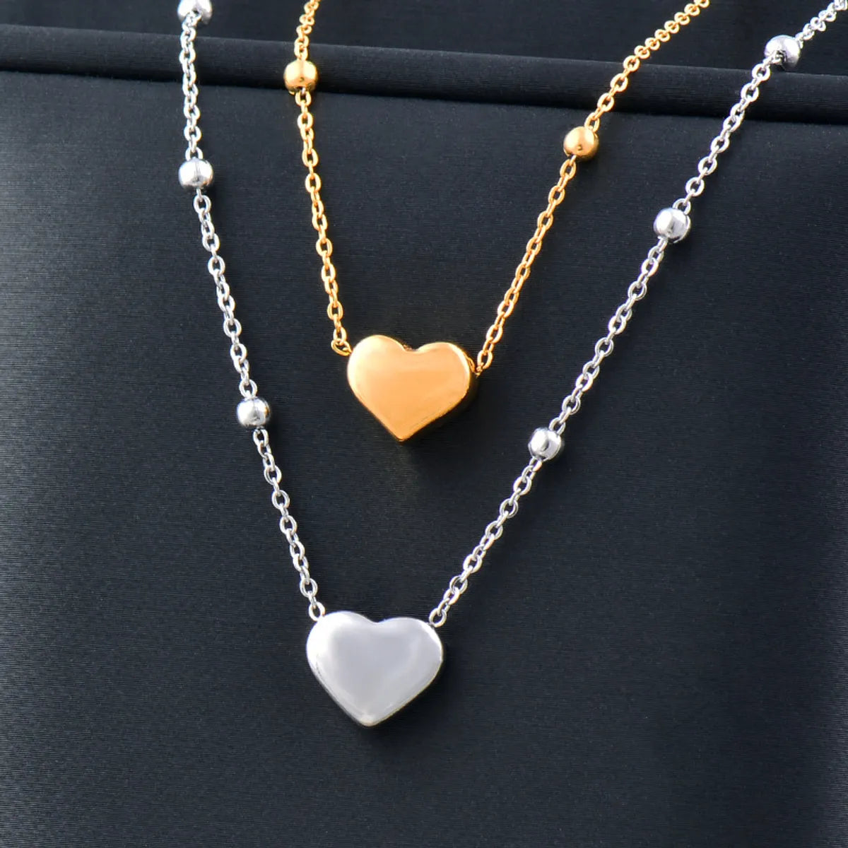 Fashion Heart Shape Titanium Steel Gold Plated Earrings Necklace