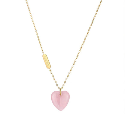 Fashion Heart Shape Titanium Steel Gold Plated Natural Stone Necklace 1 Piece