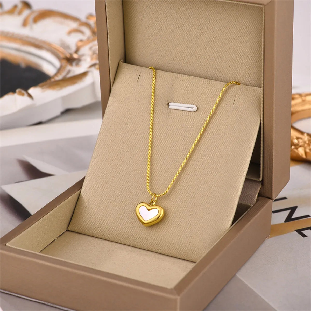 Fashion Heart Shape Titanium Steel Gold Plated Necklace