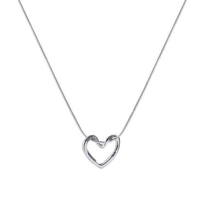 Fashion Heart Shape Titanium Steel Hollow Out Pendant Necklace