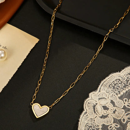 Fashion Heart Shape Titanium Steel Inlaid Gold Pendant Necklace 1 Piece