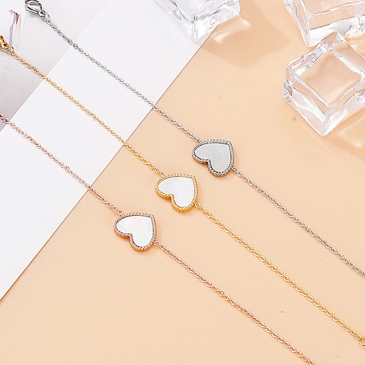 Fashion Heart Shape Titanium Steel Inlay Shell Bracelets Earrings Necklace