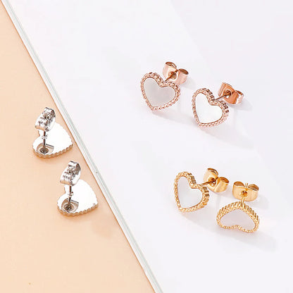 Fashion Heart Shape Titanium Steel Inlay Shell Bracelets Earrings Necklace