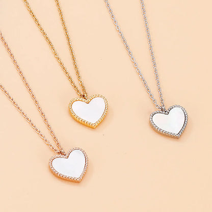 Fashion Heart Shape Titanium Steel Inlay Shell Bracelets Earrings Necklace