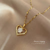 Fashion Heart Shape Titanium Steel Copper Inlay Zircon Pendant Necklace