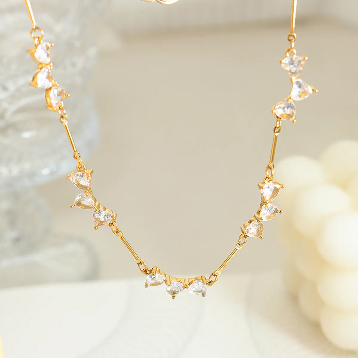 Wholesale Jewelry Fashion Heart Shape 304 Stainless Steel Zircon 18K Gold Plated Plating Necklace