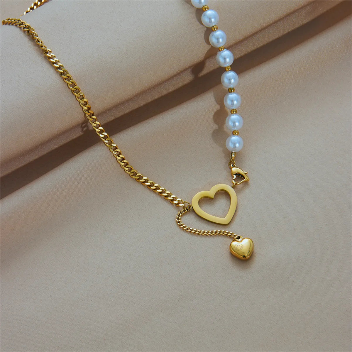 Fashion Heart Shape Titanium Steel Pearl Pendant Necklace 1 Piece