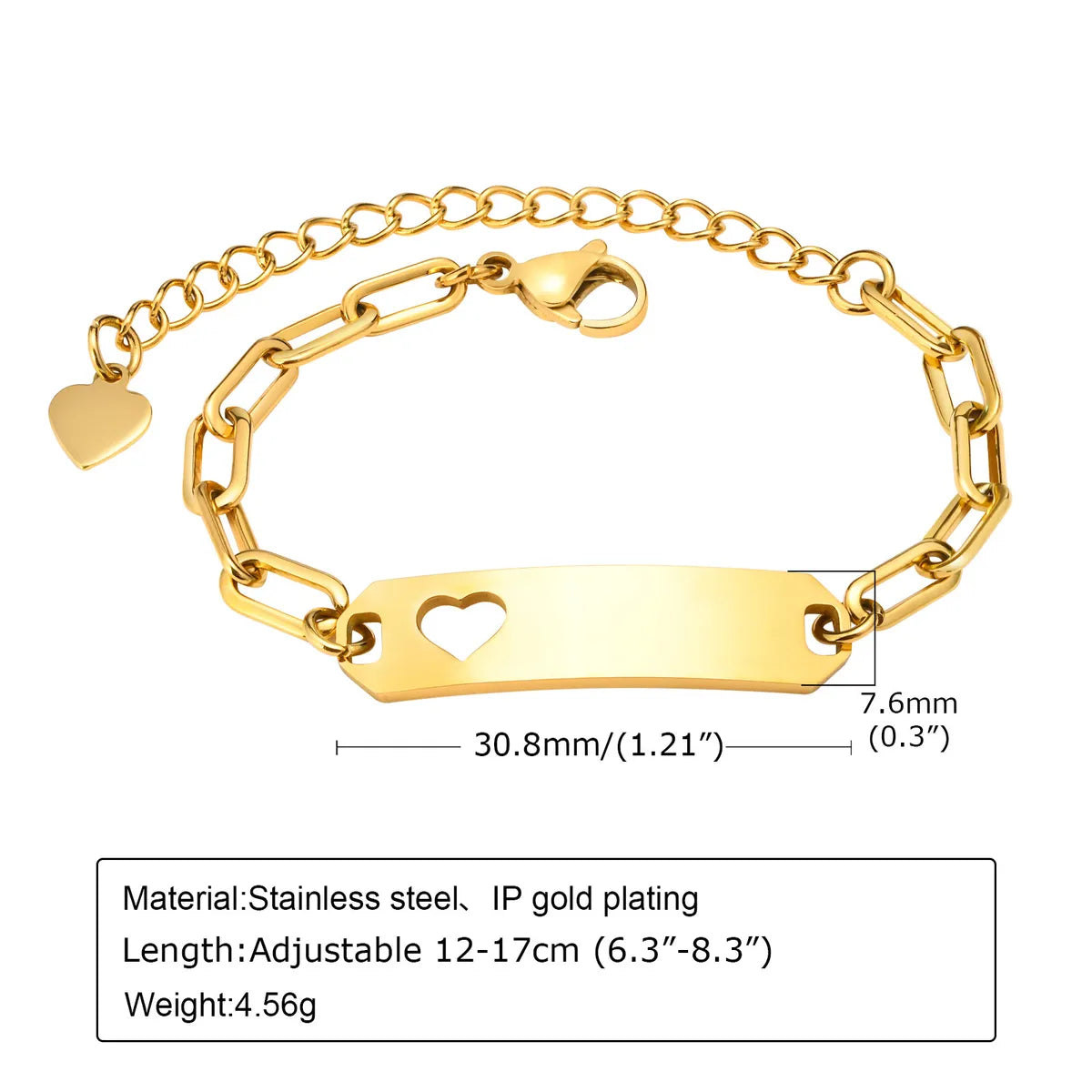 Fashion Heart Shape 304 Stainless Steel Plating Kid'S Bracelets