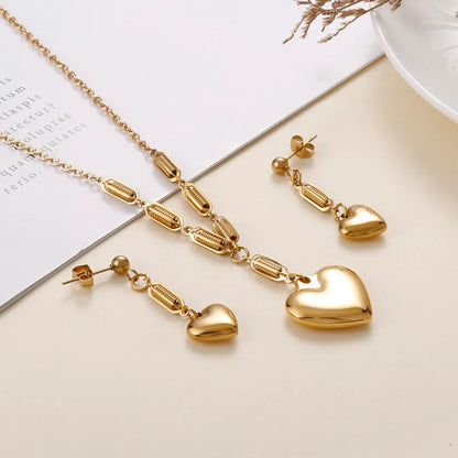 Fashion Heart Shape Titanium Steel Plating Earrings Necklace 1 Set