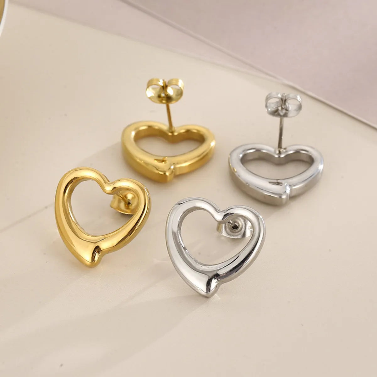 Fashion Heart Shape Titanium Steel Plating Hollow Out Bracelets Earrings Necklace