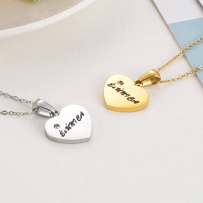 Fashion Heart Shape Titanium Steel Plating Rhinestones Pendant Necklace 1 Piece