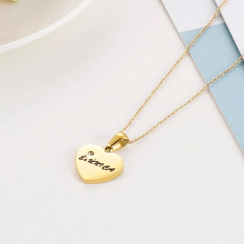 Fashion Heart Shape Titanium Steel Plating Rhinestones Pendant Necklace 1 Piece