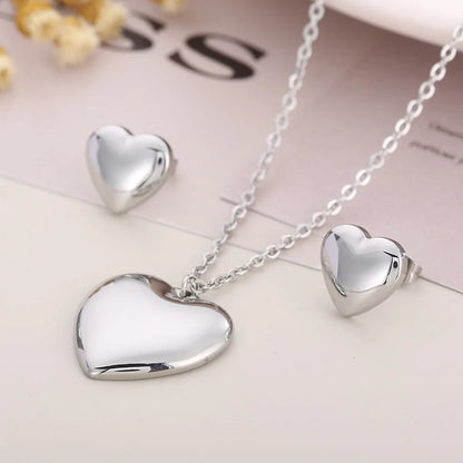 Fashion Heart Shape Titanium Steel Plating Rings Earrings Necklace 1 Set