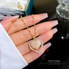 Fashion Heart Shape Titanium Steel Copper Plating Zircon Gold Plated Pendant Necklace