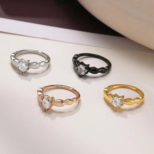 Fashion Heart Shape Titanium Steel Plating Zircon Rings