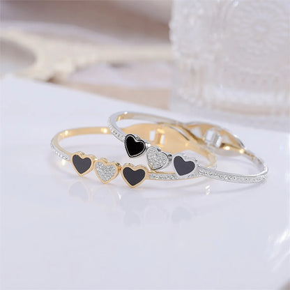 Fashion Heart Shape Titanium Steel Rhinestones Bangle