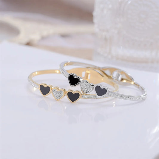 Fashion Heart Shape Titanium Steel Rhinestones Bangle