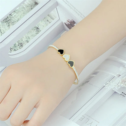 Fashion Heart Shape Titanium Steel Rhinestones Bangle