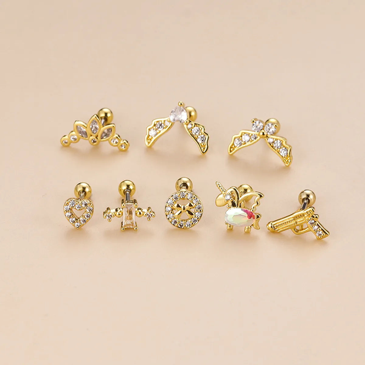 Fashion Heart Shape Unicorn Copper Plating Zircon Ear Studs 1 Piece