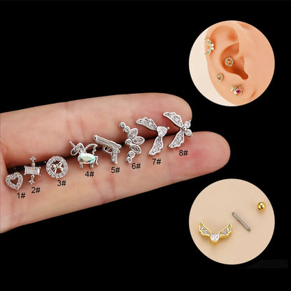 Fashion Heart Shape Unicorn Copper Plating Zircon Ear Studs 1 Piece