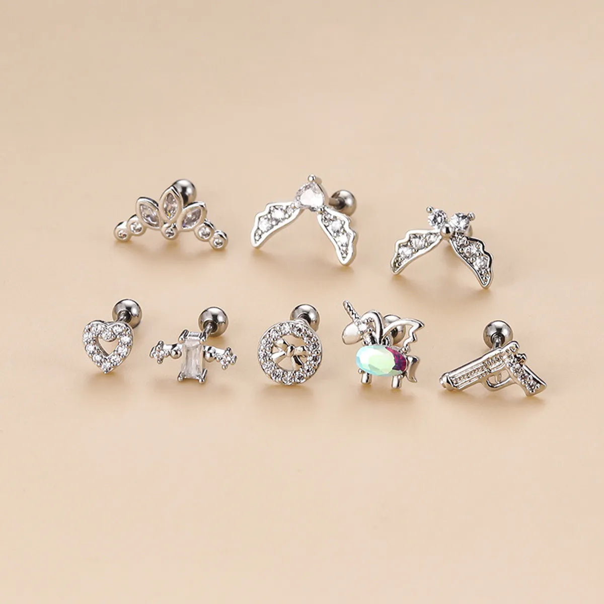 Fashion Heart Shape Unicorn Copper Plating Zircon Ear Studs 1 Piece