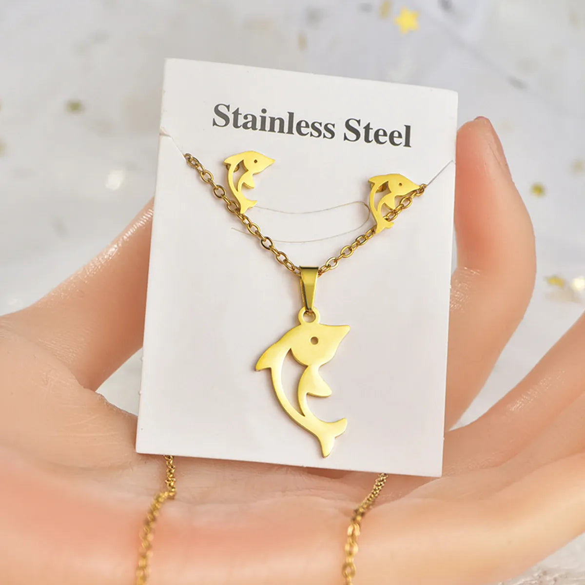 Fashion Heart Shape Unicorn Dragonfly Stainless Steel Alloy Plating Women's Earrings Necklace 1 Set