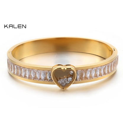 European And American Fashion Titanium Steel Heart-shaped Zircon Bracelet Stainless Steel Fashion Peach Heart White Zirconium Bracelet Factory Direct Sales